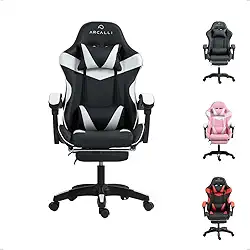 Cadeira Gamer Escritório Arcalli Ergonômica Profissional Descanso de Pernas (Branco)