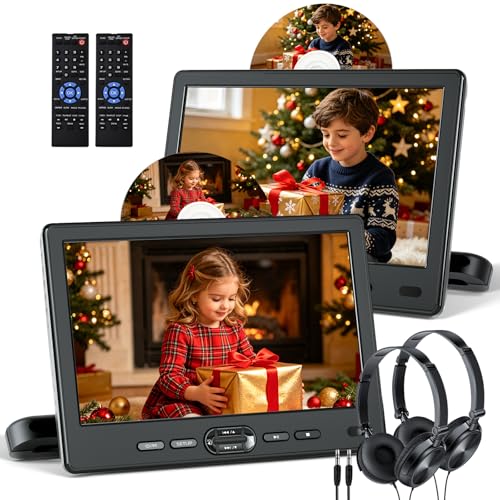 Car DVD Player Dual Screen with Headrest Mount, DESOBRY 10.5' Portable DVD Player for Car with Suction-Type Disc in, Play a Same or Two Different Movies, Support 1080P Video,HDMI Input, USB/SD Reader