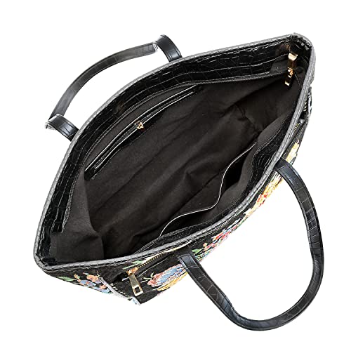 Mellow World Flower Shop Embroidered Hand Beaded Detailed Vintage Tapestry Tote Handbag For Women, Black #TOP5