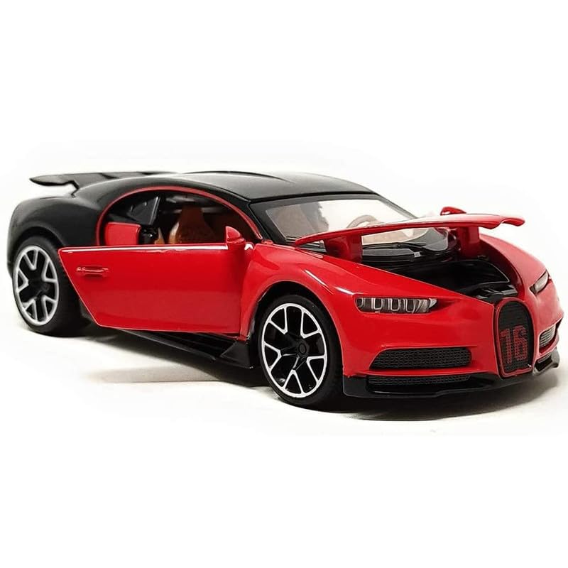 Image of New 1:32 Chiron Diecast Alloy Metal Pull Back Car with Openable Doors Music Sound and Light Vehicle Toy Car for Kids Boys (Blue)