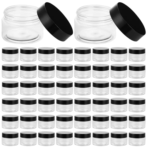 150 Pack 1 Oz Plastic Container Jar with Lids - Mini Small Round Clear Cosmetic Jars and Labels BPA Free for Lotion, Cream, Ointments, Samples, Makeup, Travel Storage