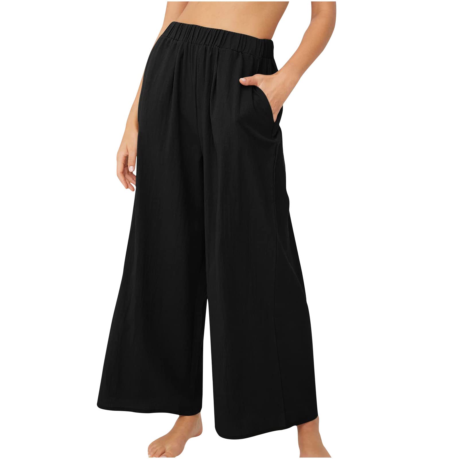 Kuluzego Juniors Pants Relaxed Fit Pants for Women High Cut Flare Wide Leg Plain Boot Cut Fall Summer