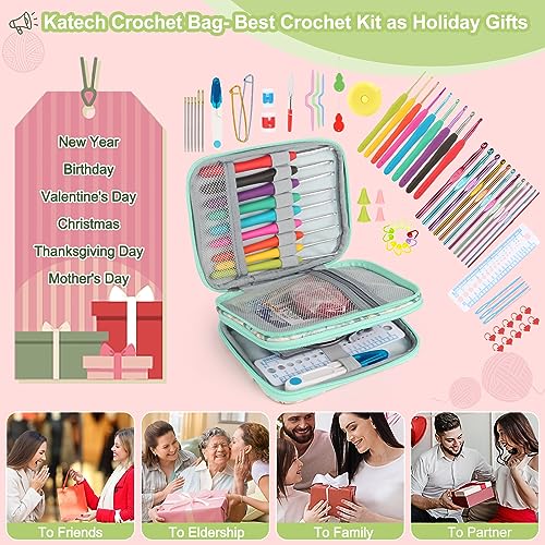 Image of Katech 85 pcs Crochet Hooks Kit Knitting Accessories with Crochet Case, Small Sizes Crochet Hooks for Knitting Lace Yarn, Colorful Ergonomic Crochet Needles Set for Making Sweater, Bag and Hat (Green)