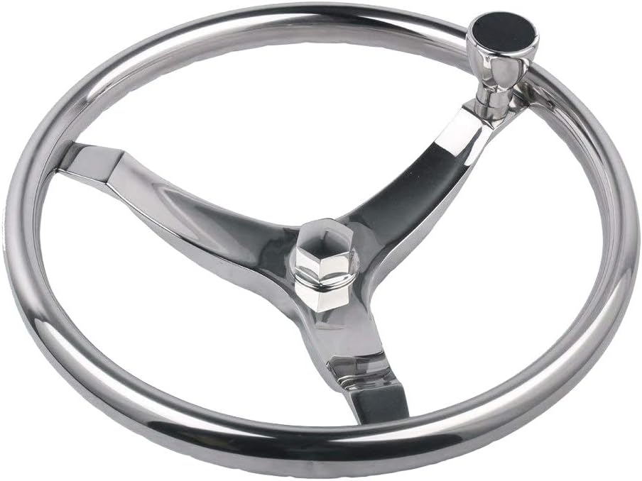 13.5 Inch Boat Steering Wheel with 3/4“ Tapered Shaft, Anti-Slip Knurling Steering Wheel with Turning Knob 1/2"-20 Nut for Teleflex Manual Cable Type Steering Helm