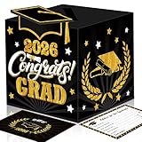 algpty Graduation Wish Cards with Black and Gold Card Holder Box - 36PCS Class Of 2026 Advice Cards and 2026 Congrats Grad Card Box for Graduation Party Supplies Decoration