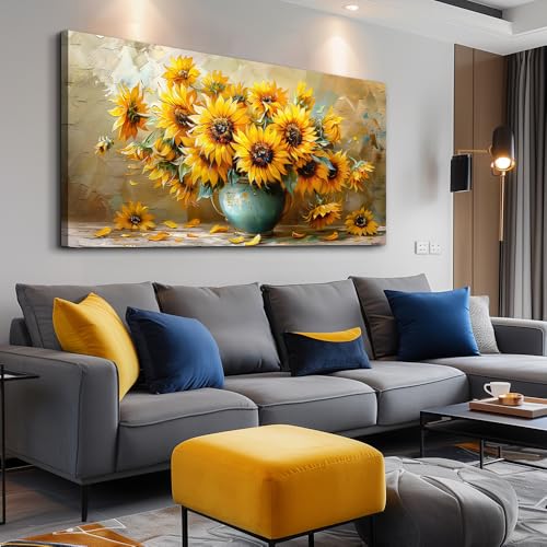QIYILEXWART Canvas Wall Art For Living Room Wall Decor For Bedroom Office Wall Decoration Sunflower Landscape Painting Abstract Pictures Artwork Room Aesthetic Home Decor 20x40 In