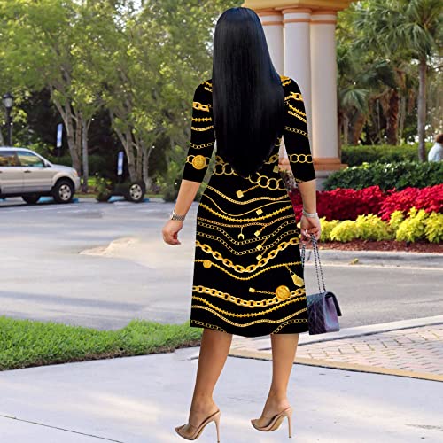 Image of Womens Plus Size Summer Dresses Sexy V Neck Midi Dress Faux Wrap Dress 3 /4 Sleeve Boho Casual Floral A-Line Skirts