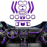 Opall Full Set Interior Decoration Trim Kit Steering Wheel &Center Console Air Outlet Trim, Door Handle Cover Inner For Jeep Wrangler 2011-2018 2 Door &4 Door (18PCS PURPLE)