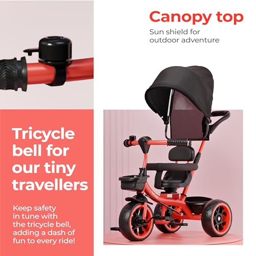 Image of Lifelong Kids Parental Control Tricycle with Canopy,Harness,EVA Wheels, Bell & Storage Basket|Baby Trike|Age Group 1 Years to 4 Years Carrying Capacity Upto 25 kg (Red /Black)