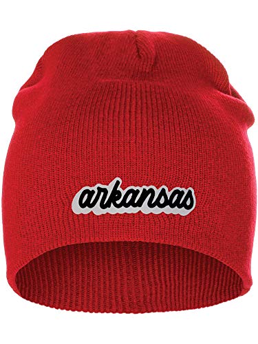 I&W Classic Usa Cities Winter Knit Cuffless Beanie Hat 3D Raised Layer Letters, Arkansas Red, White Black #TOP1