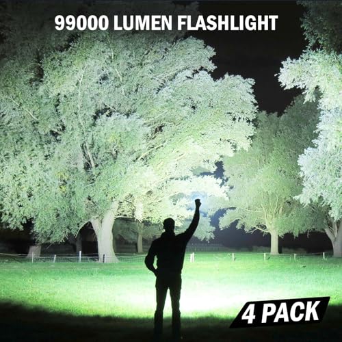 Rechargeable Flashlights High Lumens, 4 Pack 99,000 Lumens Led Flashlights with 5000ɱAh Βattery, Waterproof Powerful Flash Light Multifunctional Flashlights for Home Camping Hiking - Image 3