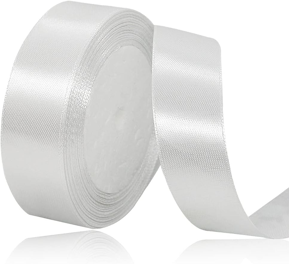 Share the love 24mm Satin Ribbon - 25 Yards Length - White - Smooth & Shiny Crafting Ribbon for Gift Wrapping Decorations DIY & Sewing