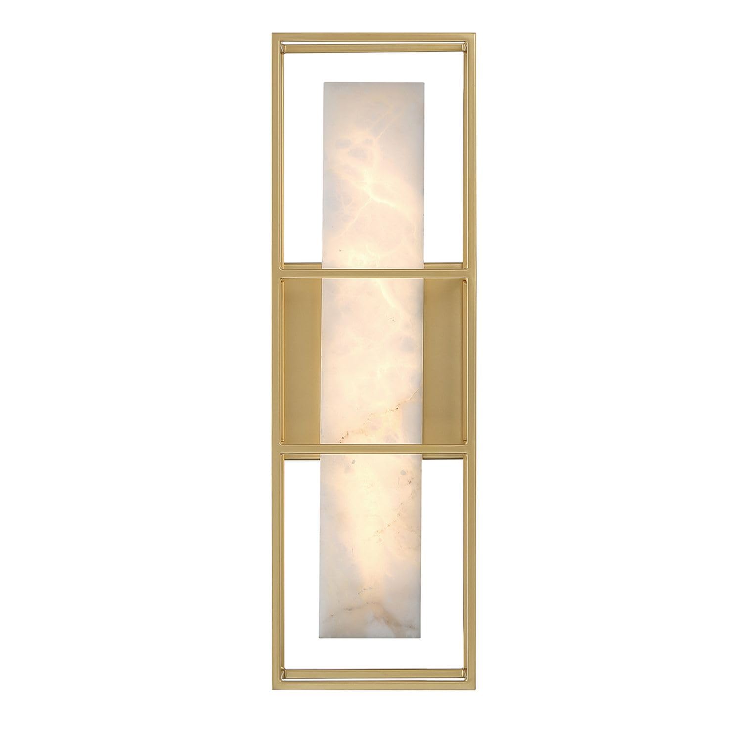 Licht-Erlebnisse Wandlampe LED Badezimmer Wandleuchte IP44 40.6 cm hoch Metall Alabaster in Gold Weiß 3000 K 800 lm Badleuchte Spiegel