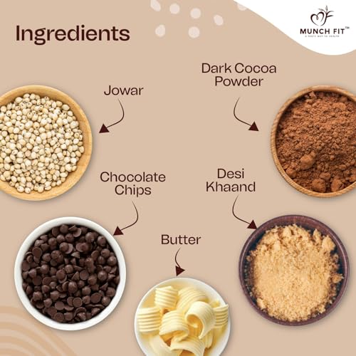 Image of Munch Fit Millet Choco Chip Cookies, Egg Less Cookies Made with Desi Khand 125gm Pack of 4 | Healthy, Tasty & Crunchy Jowar Choco Chip for Kids & Adults | Protein Rich No Maida, No Added Sugar