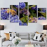 SIGNWIN 5 Panel Canvas Wall Art Bee on Flowers for Home Decorations Ready to Hang - 60