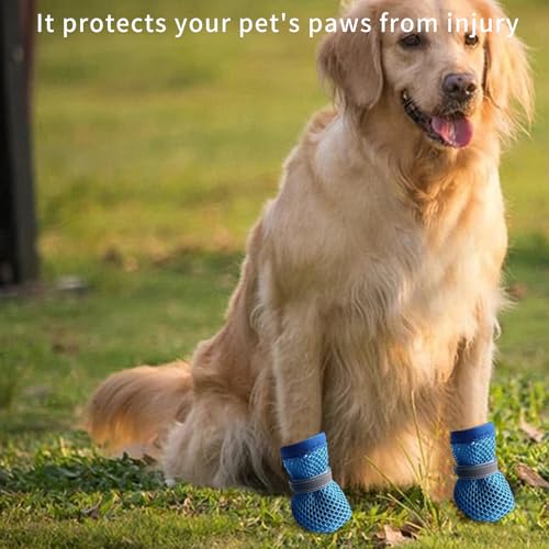 4 Stück Sommer Hundeschuhe,Pfotenschutz Hundeschuhe Outdoor,Mesh Anti-Rutsch Hundesocken,Hunde Schuhe Sommer,Atmungsaktive,Verstellbarem Shoes,Pfotenschutz Hundestiefel für Hundepfoten Schutz