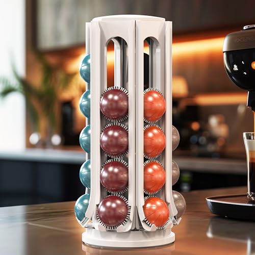 Image of Deco Brothers VertuoLine Pod Holder, 360 Turntable Rotating Pod Carousel | Holds up to 36 Nespresso Vertuo Capsules, Easy Access Design, White