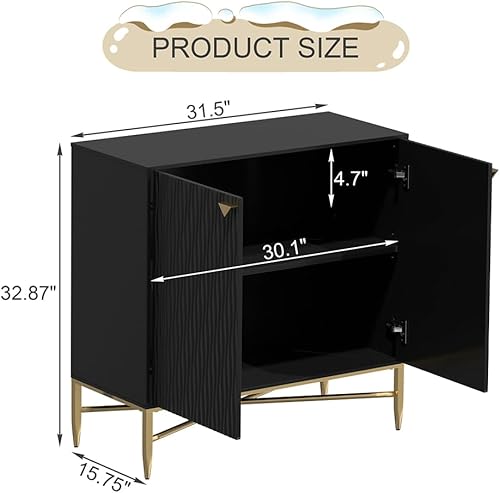 Miniatura 3 de Armario moderno con puertas, aparador con patas de metal dorado para sala de estar, entrada y cocina, comedor, color negro