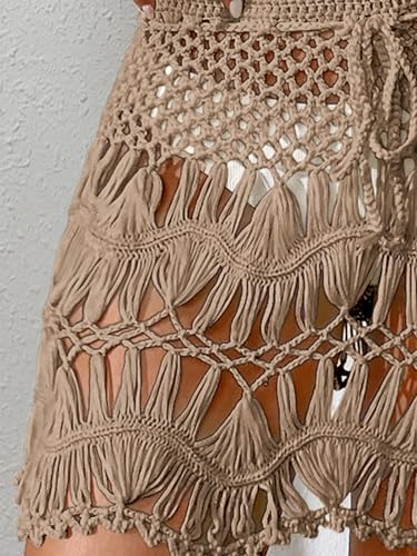 Image of Floerns Women's Bathing Suit Tie Waist Crochet Beach Cover Up Skirt