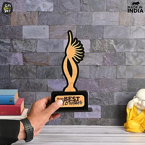 Image of GKD Gift for Brother Awards and Trophy Worlds Best Brother Beautiful Momento Rakhi Gift Black and Bamboo Design with Wooden Cutwork Birthday Rakshabandhan Gift for Brother (Size 10x6)