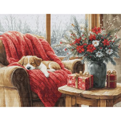 Luca-S Petit Point Kit Gold - Christmas Moment, G711, kit de punto de cruz contado para adultos, kit de costura y bordado