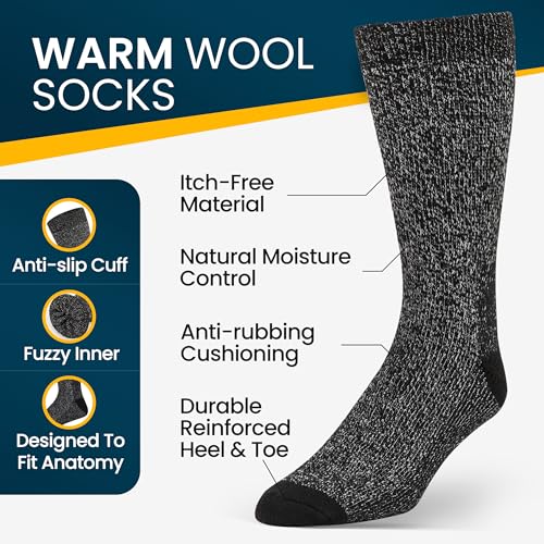 Image of Alvada Mens Merino Wool Crew Socks Thermal and Warm Socks for Winter Work Hiking Running 3 Pairs