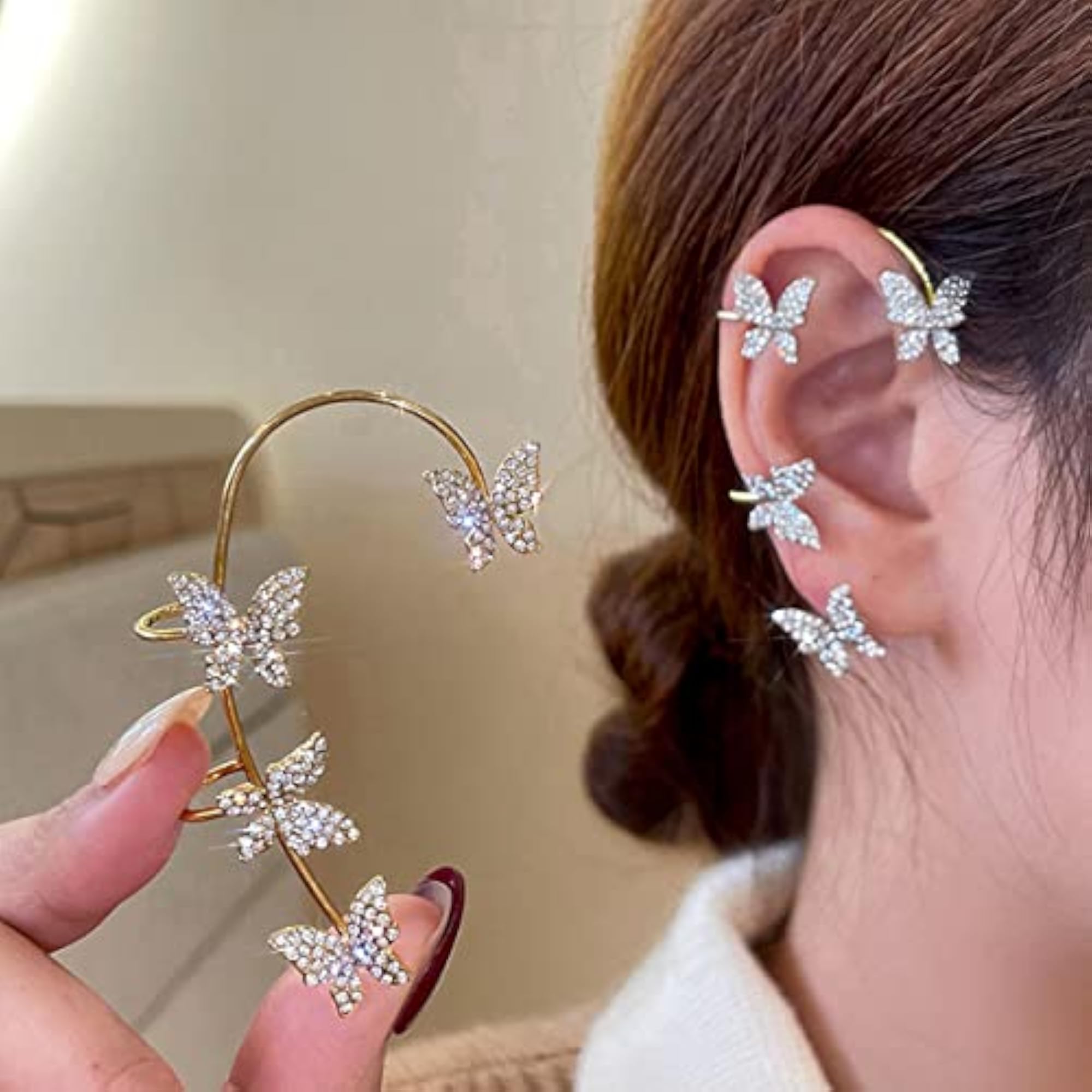 Plated Ear Cuffs Butterfly Stud Earrings