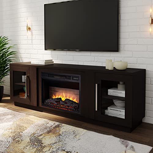 Cheerway 3D Fireplace Tv Stand For Tvs Up To 80’’, Wooden Media Entertainment Center Table & Tv Cabinets W/ 6 Storage Shelves & Barn Door, Electric Fireplace W/Remote Control & Adjustable Flame #TOP1