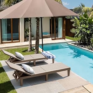 JUMMICO Patio Chaise Lounge Chair Set of 2 Outdoor PE Waterproof Adjustable Easy Assembly Lounge Chairs for Outside Pool Garden Deck Beach Light Brown
