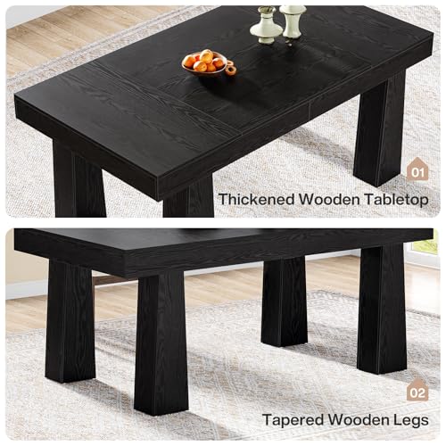 Image of Tribesigns 63'' Dining Table, Modern Rectangular Kitchen Table with Heavy Duty Tapered Legs, Black Business Dinner Table for Dining Room, Cafe, Restaurant, Easy Assembly (1, Black)