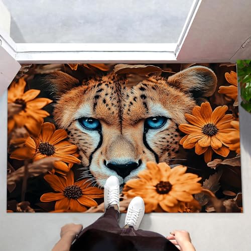Tapis robuste antidérapant au design léopard dans les fleurs