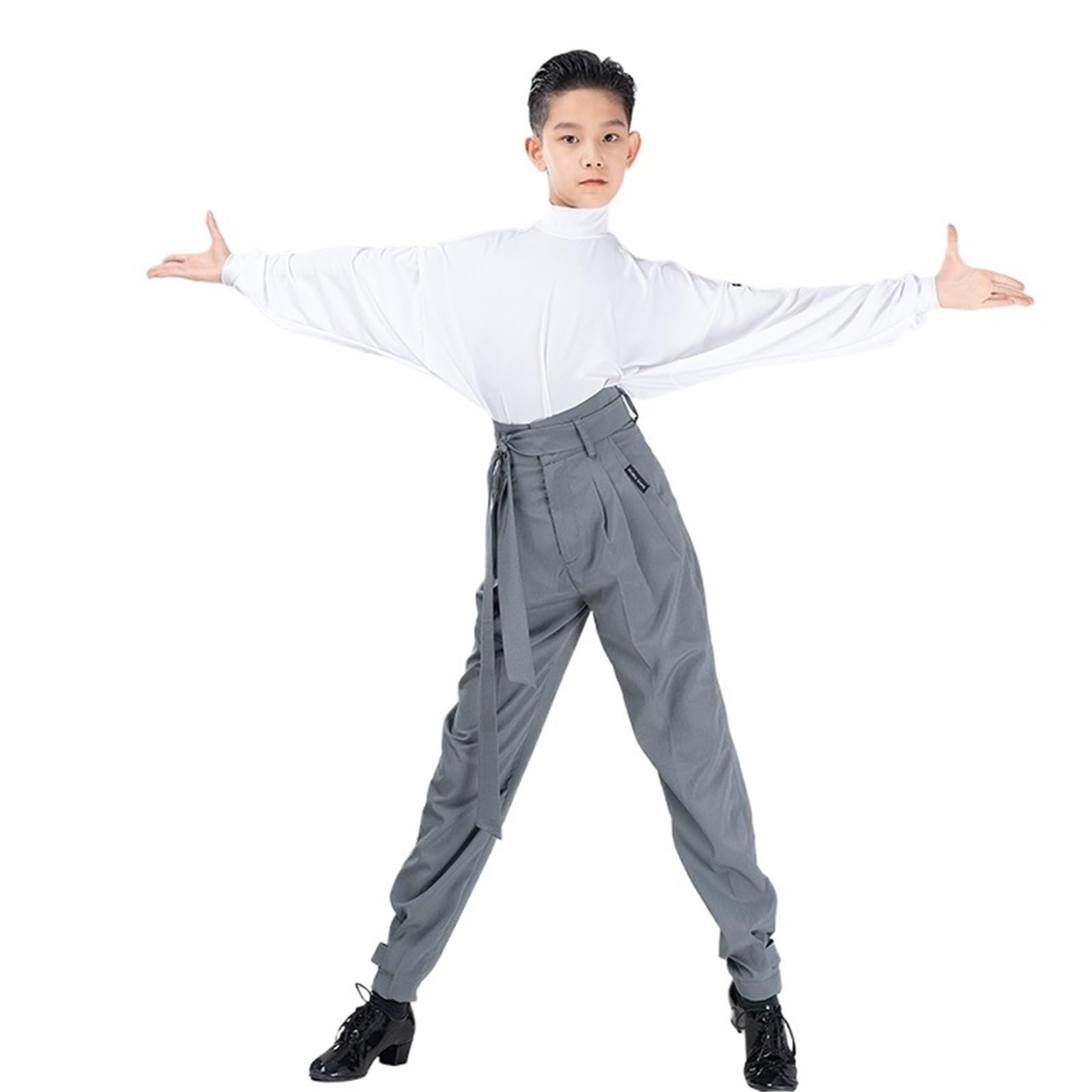 Traje de actuación danés latino for niños, top manga murciélago, pantalones cintura alta, ropa baile salón, tango, práctica for Para Presentaciones y Práctica de Baile