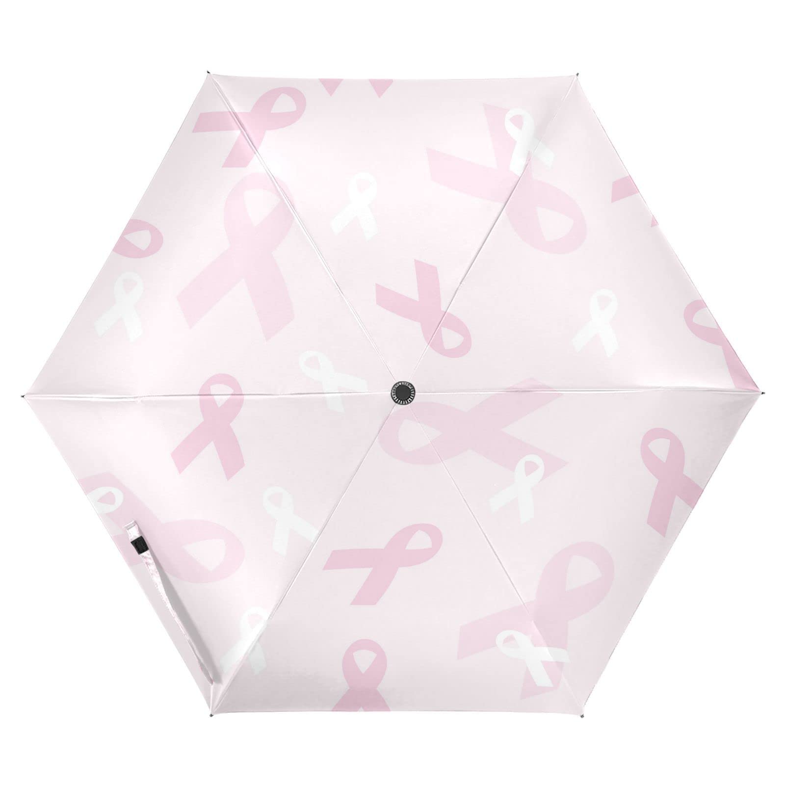 JUNZANPink Ribbon Pattern Breast Travel Umbrella for Rain Windproof 39 Inch Golf Umbrellas UV Reflector Folding Portable Auto Open Close Outdoor Defence Accessories