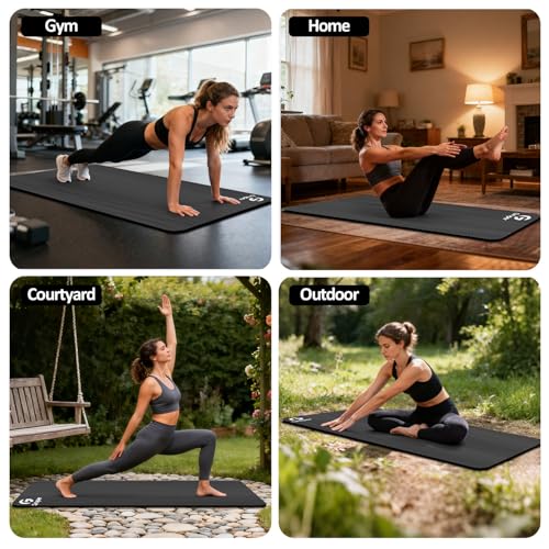 Gruper Thick Yoga Mat Non Slip, Large Size 72" L x 32" W x 0.6" TH, Premium Exercise & Fitness Mat with Carrying Strap and Bag, Workout Mats for Home (Grey Blue, 72 * 24 * 0.4 Inches) by Gruper - Image 7