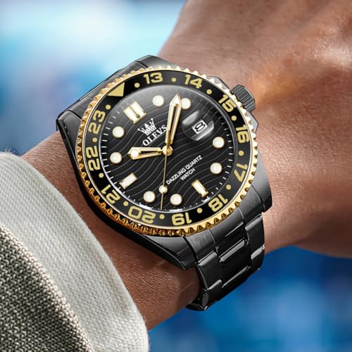 Image of OLEVS Watch Men Luxury Big Face Dress Easy Read Mens Watches with Date Waterproof Luminous Stainless Steel Watches for Men Business Fashion Analog Quartz Men's Wrist Watches Rotatable Bezel Men Watch