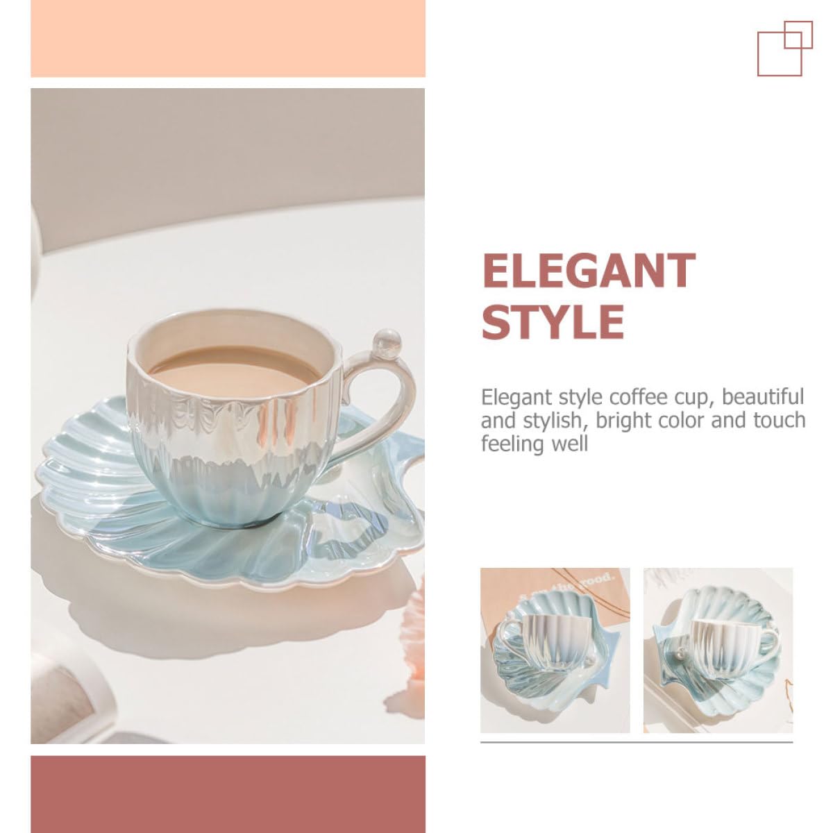 Set di Tazzine da Caffè Leggero di Lavorazione Fine con Piattino in Ceramica da 300ml Elegante e Delicato per Bere Tè o Caffè a Casa in Caffetteria