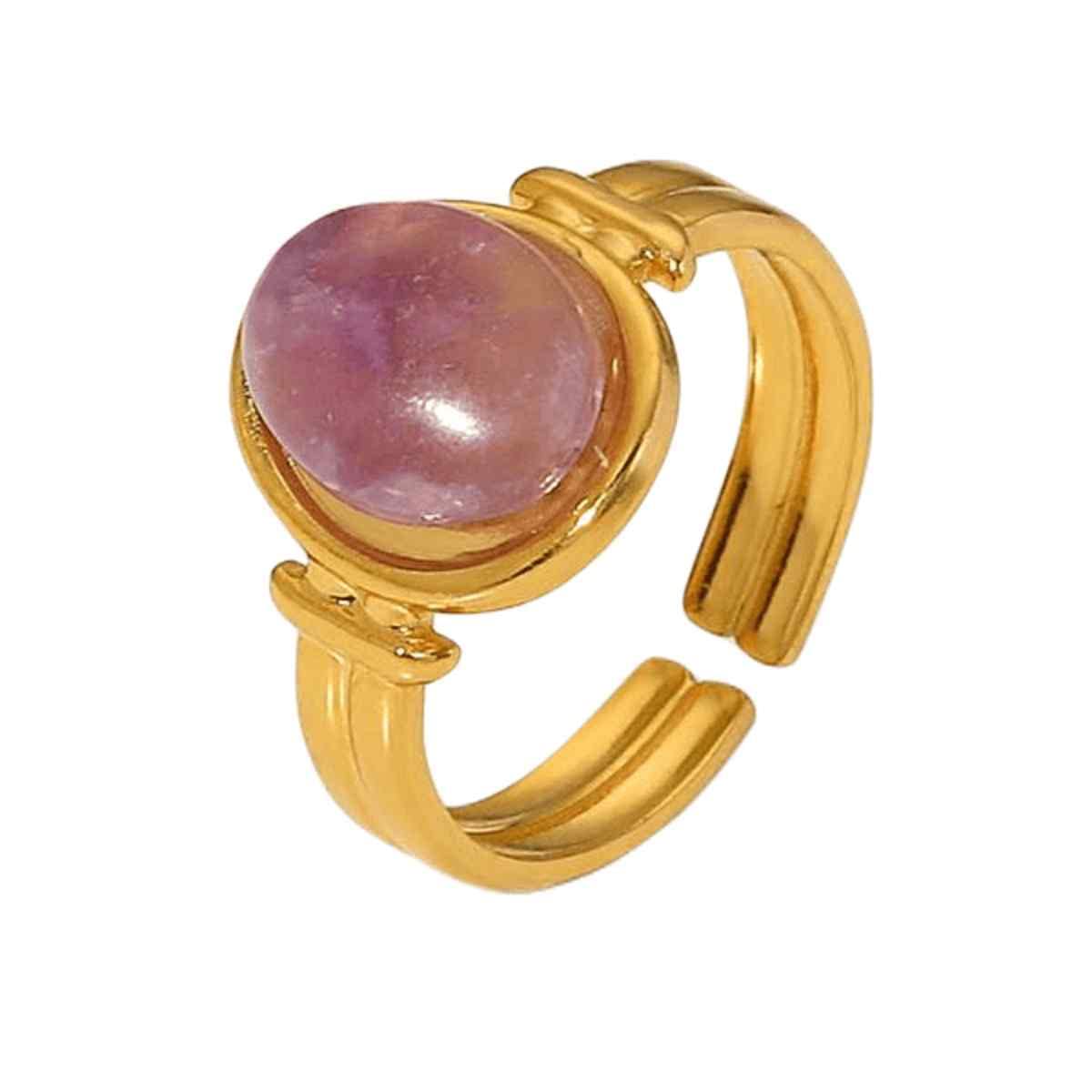 GOLDENCATAnillo Joyful, Anillo Piedra Amatista, Anillo Ajustable, Anillo Adaptable, Anillo Acero Dorado con Piedra de Color, Acero Inoxidable, Baño Oro 14k
