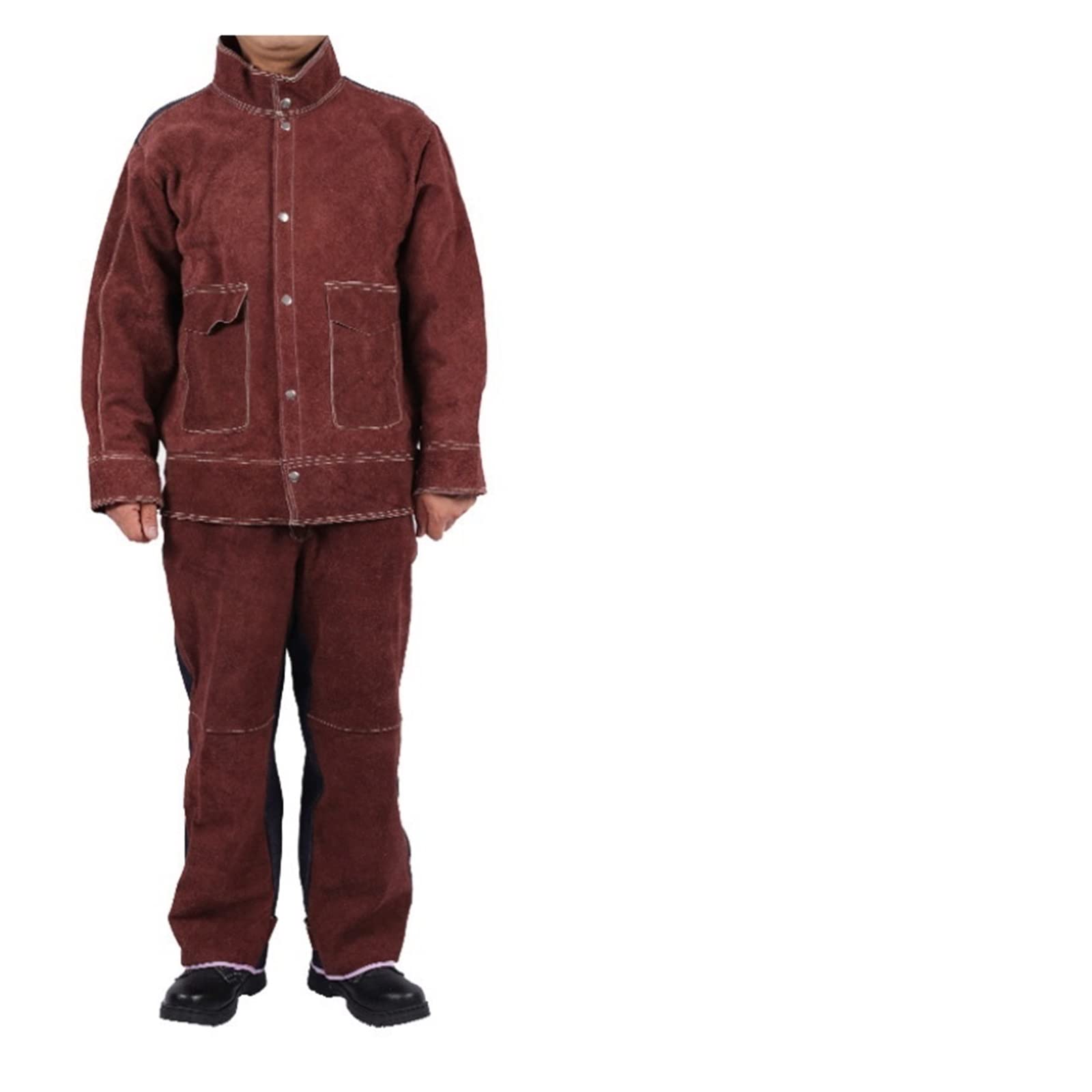 Welding Supplies Stitching Welding Suit Anti-scalding Thermal Insulation Protective Clothing Set Welder Overalls, Soldering Suit(Brown,L)