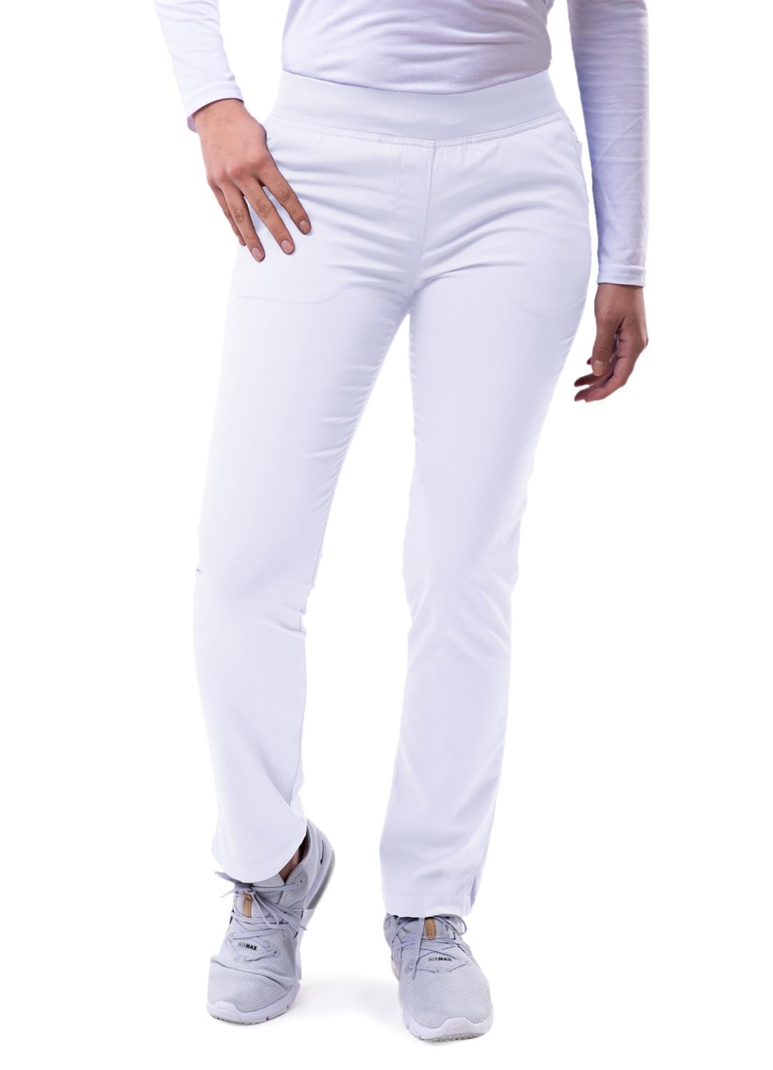Adar Pro Scrubs for Women - Skinny Leg Yoga Scrub Pants - P7102 - White - XXS