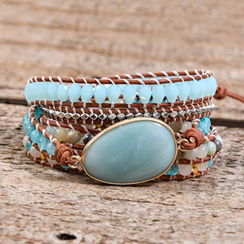 Image of YGLINE Boho Handmade Wrap Leather Tube Crystal Stone Bracelet for Women