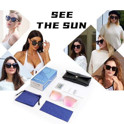 Image of Trendy TAC Polarized Square Sunglasses for Women Men, Oversized Lightweight TR90 Frame UV400 Protection