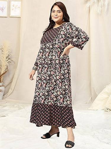 Image of MIRCHI FASHION Women Cotton Regular Plus Size Embroidered Printed Anarkali Kurti