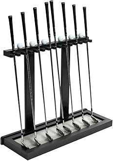 Premium Wooden Club Display Rack | 14 Club Capacity | Perfect for Golf Simulators | Solid Hardwood |3 Color Options | Golf Ball Rack Included (Black/Gray)