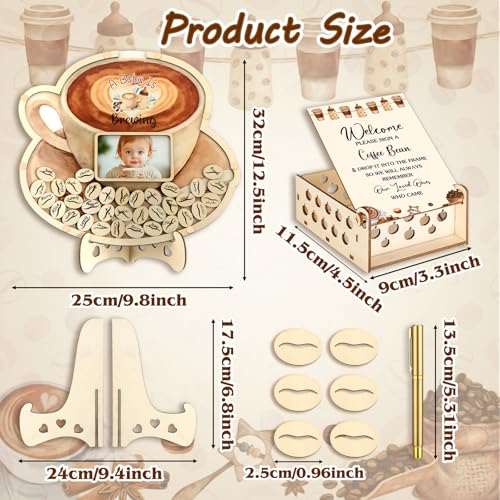 Image of Wenqik 63 Pcs a Baby is Brewing Coffee Baby Shower Guest Book Alternatives Set Shower Decorations with Photo Frame Sonogram Frame Keepsake 60 Wood Slices Guest Book for Birthday