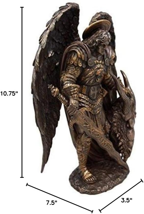 Miniatura 9 de Ebros Gift Iglesia Católica San Arcángel Guerrero Miguel Sosteniendo Decapitado Satanás Cabeza de Dragón La Bestia Figura Decorativa de 10.75
