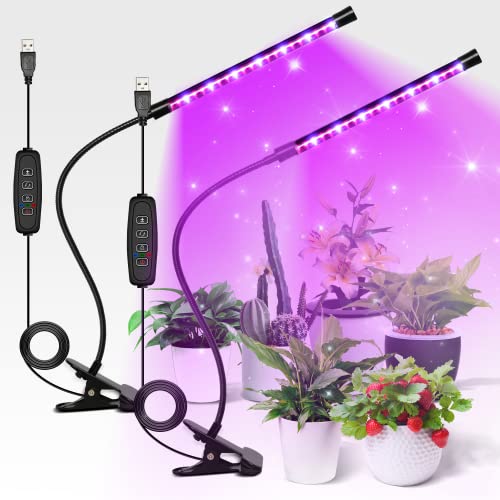 iPower 21 LED Grow Light for Indoor Plants, 3 Light Modes & 10 Dimmable Levels, Auto Timer, 2 Pack
