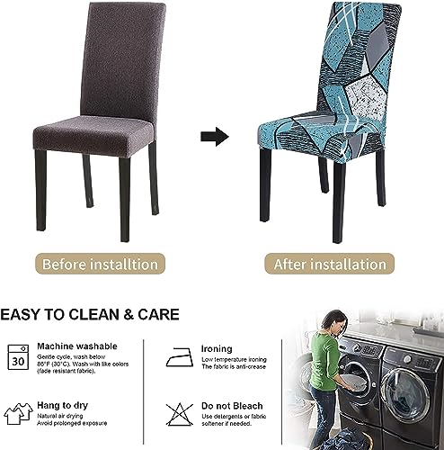 Image of House of Quirk Elastic Chair Cover Stretch Removable Washable Short Dining Chair Cover Protector Seat Slipcover (Pack of 2, Grey /Blue Prism)