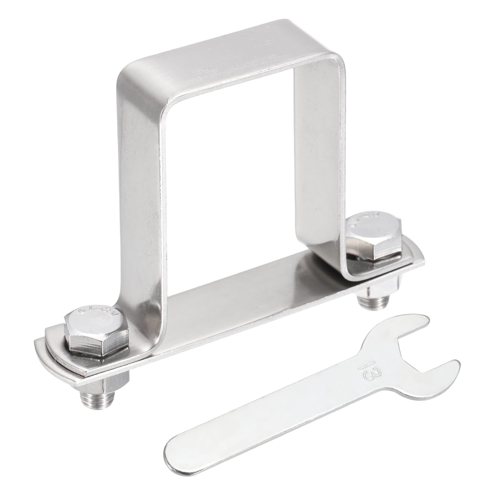 sourcing map U Shape Square Tube Clamp, 40x60mm U Shaped Bracket 304 Stainless Steel Square Strap Clamp with Bolt Plate Nuts and Wrench for Pipes Door Closed Bar Holder Railings