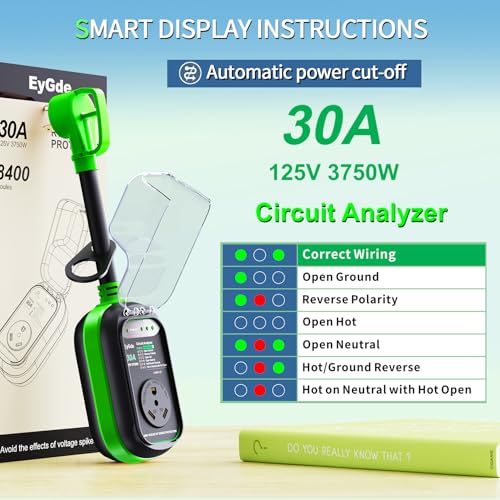 Image of EyGde RV Surge Protector 30 Amp Waterproof Upgraded 8400 Joules Surge Protector for 30Amp Plug, Voltage Protection with Circuit Analyzer Power Guard for Camper Travel Trailer, Green