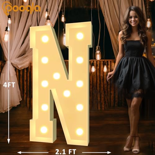 Image of Pooqla 4 FT Marquee Light Up Letters, Cool White and Warm White Marquee Letter 4 Feet Tall, Giant LED Sign Big Mosaic Letter N for Balloons Birthday Party Anniversary Wedding Decorations